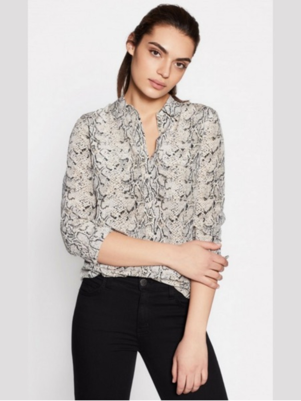 Equipment Python-Print Silk Button-Front Blouse 100% Silk